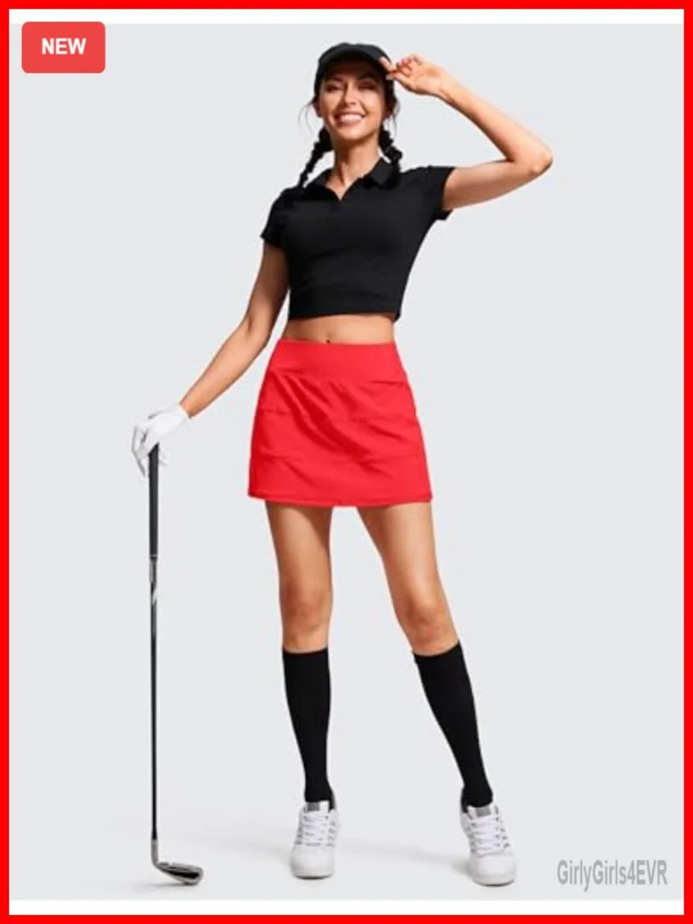 High Waisted A-Line Golf Skort with Built-in Shorts, Pockets, Quick-Dry, Back